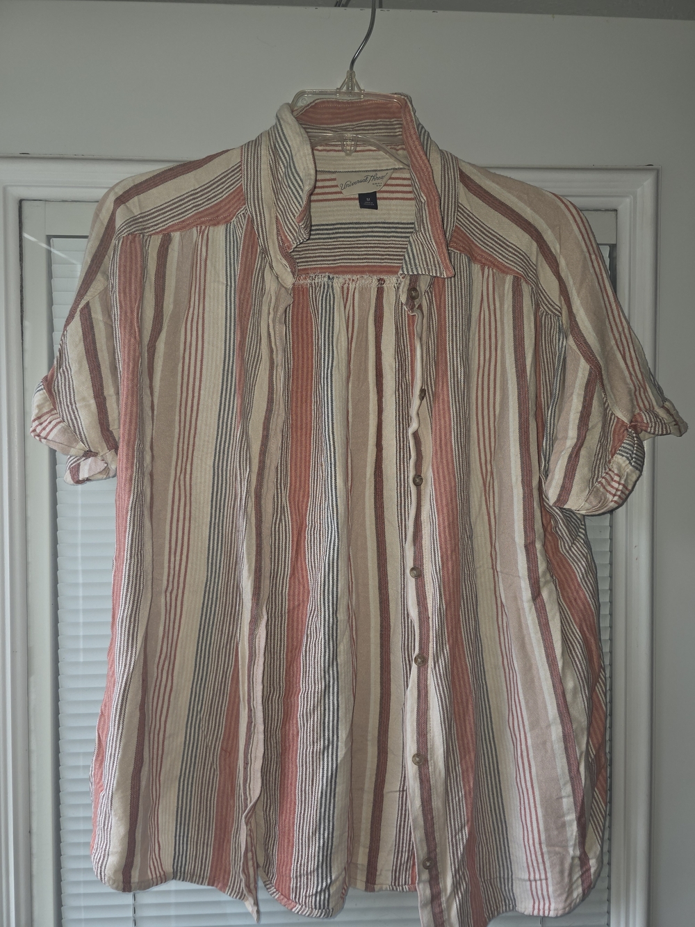 Universal Thread Striped Short-Sleeve Button-Up Shirt - Red, Cream & Tan